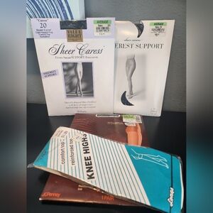 Vintage Navy Sheer Caress Support Pantyhose And Knee High Tights